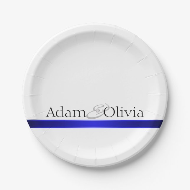 Moderne Typografie Blue Wedding Pappteller (Vorderseite)