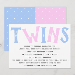 Moderne Typografie Boy & Girl Twins Kinderdusche Einladung
