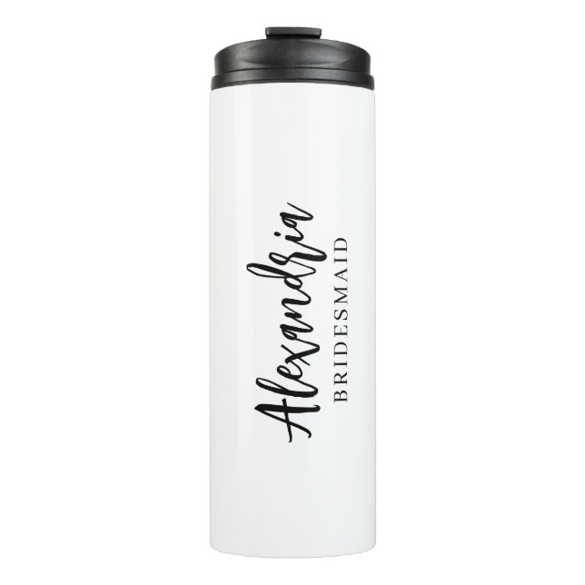 Moderne Typografie Brautjungfer Geschenk Thermosbecher (Vorderseite)