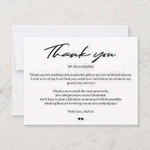 Moderne Typografie Bridal virtuelle Dusche Vielen Dankeskarte