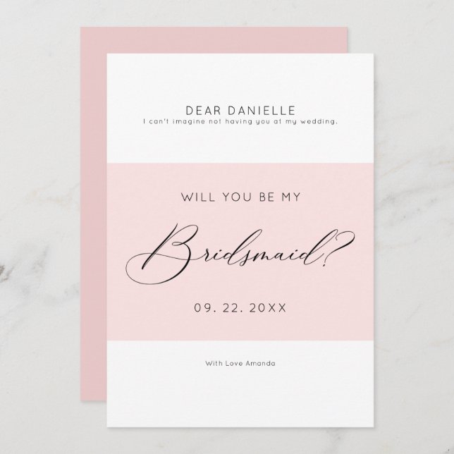 Moderne Typografie Bridesmaid minimalistisch einla Einladung (Vorne/Hinten)