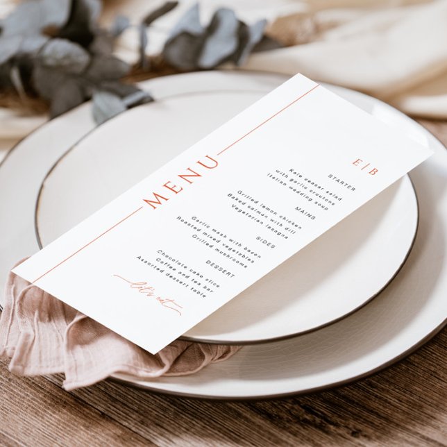 Moderne Typografie Bright Orange Wedding Menu Menükarte (Von Creator hochgeladen)