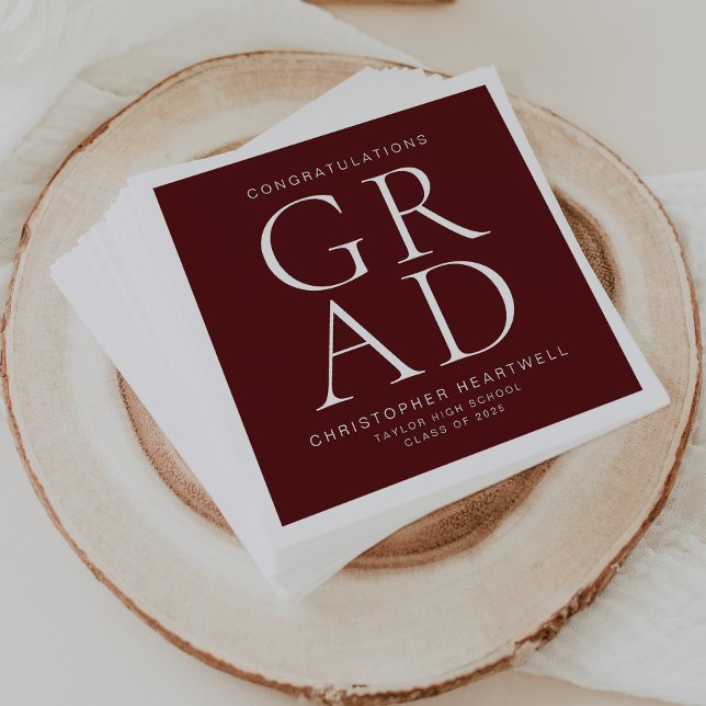 Moderne Typografie Burgundy White Graduation Party Serviette (Von Creator hochgeladen)