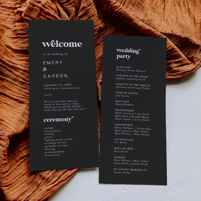 Moderne Typografie | Charcoal Gray Wedding Program Programm (Von Creator hochgeladen)