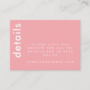 Moderne Typografie Chic Pink Wedding Website Begleitkarte