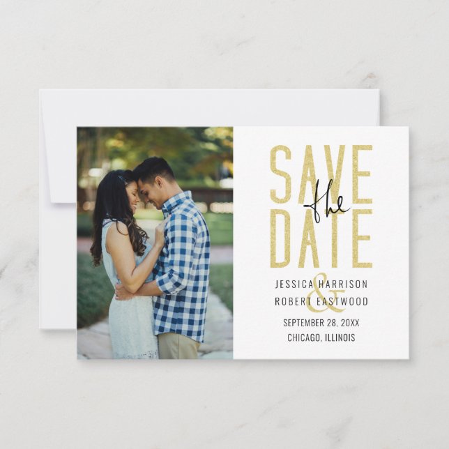 Moderne Typografie Custom Foto Simple Save The Date (Vorderseite)