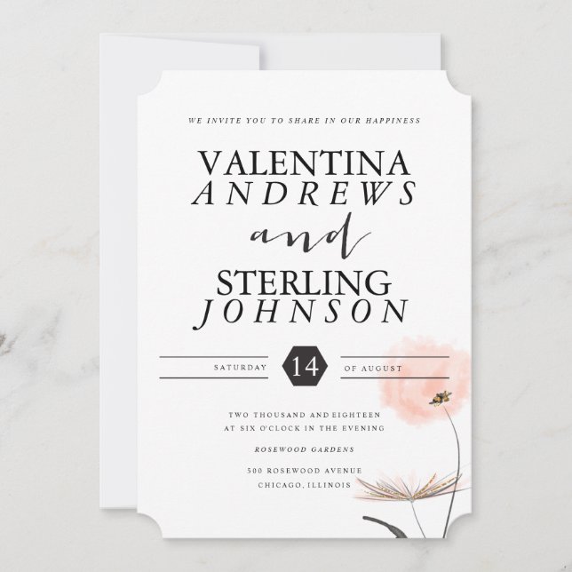Moderne Typografie Dandelion Wedding Einladung (Vorderseite)