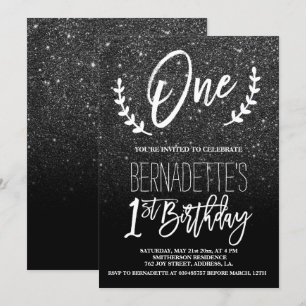 Moderne Typografie des schwarzen Glitzer Erster Ge Einladung