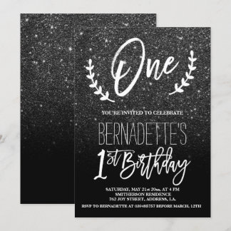 Moderne Typografie des schwarzen Glitzer Erster Ge Einladung