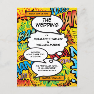 Moderne Typografie Designer Fun Comic Hochzeit Einladungspostkarte