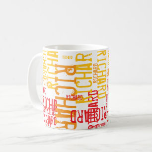 Moderne Typografie, die gelb-rot wiederholt Kaffeetasse