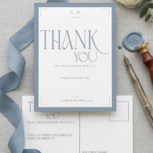 Moderne Typografie Dusty Blue Hochzeit Danke  Postkarte