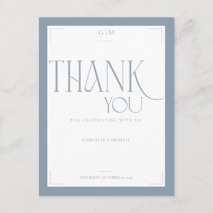 Moderne Typografie Dusty Blue Hochzeit Danke Postkarte