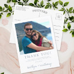 Moderne Typografie Dusty Blue Minimalistisches Fot Postkarte<br><div class="desc">Wir bedanken uns bei Ihnen in stilvollem Ambiente mit diesem modernen und sehr trendigen Foto für Ihre Hochzeit. Das Design ist leicht mit Ihrer eigenen Formulierung zu personalisieren und Ihre Familie und Freunde werden begeistert sein,  wenn sie diese fantastischen Dankesworte erhalten. Matching-Elemente finden Sie in der Auflistung.</div>