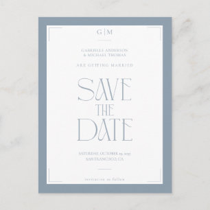 Moderne Typografie Dusty Blue Save-the-Date-Karte Postkarte