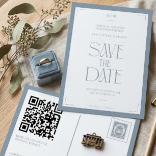 Moderne Typografie Dusty Blue Save-the-Date-Karte  Postkarte