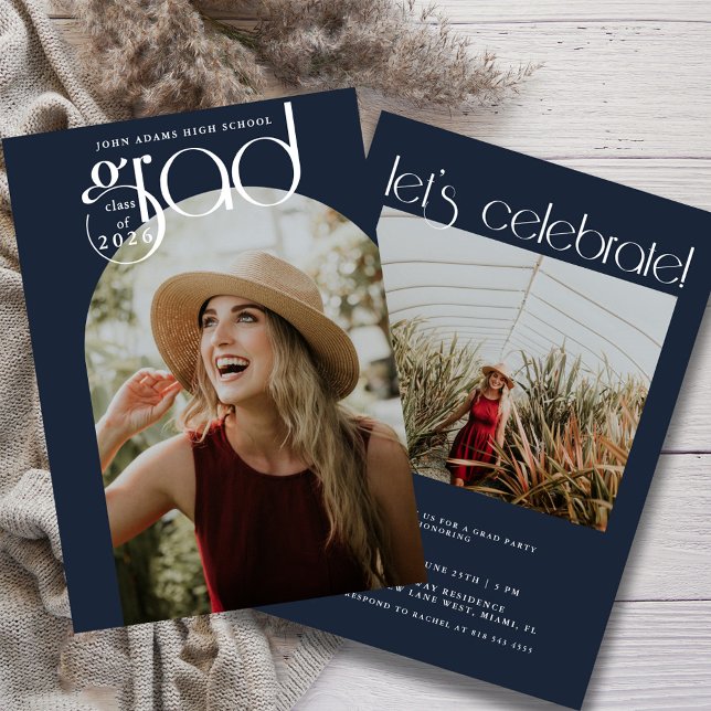 Moderne Typografie Dusty Navy 2 Foto Abschluss Ankündigung (Von Creator hochgeladen)