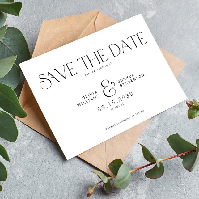 Moderne Typografie einfache Schwarz-Weiß-Hochzeit Save The Date (Von Creator hochgeladen)