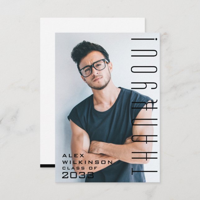 Moderne Typografie Einfaches Foto GRAD Vielen Dank Dankeskarte (Vorne/Hinten)