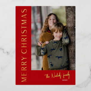 Moderne Typografie Einfaches Weihnachtsfoto Folien Feiertagspostkarte