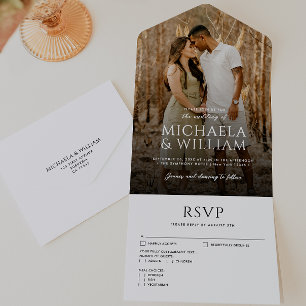 Moderne Typografie Einzelnes Foto Hochzeit All In One Einladung