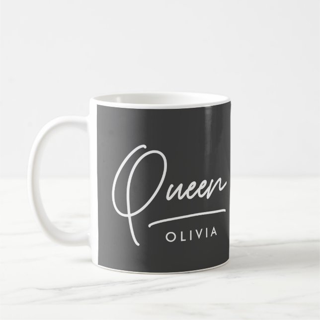 Moderne Typografie elegant Königin personalisiert Kaffeetasse (Links)