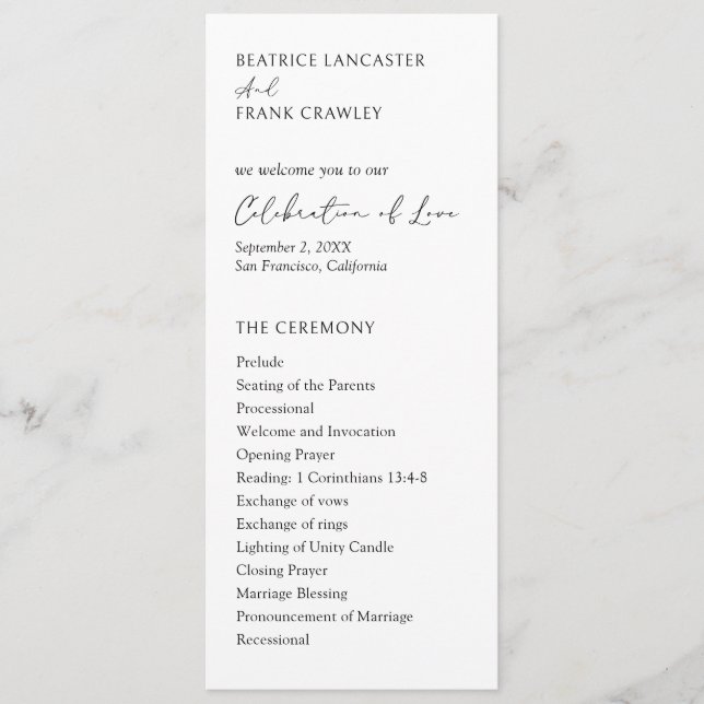 Moderne Typografie Elegante Hochzeit Programm (Vorderseite)