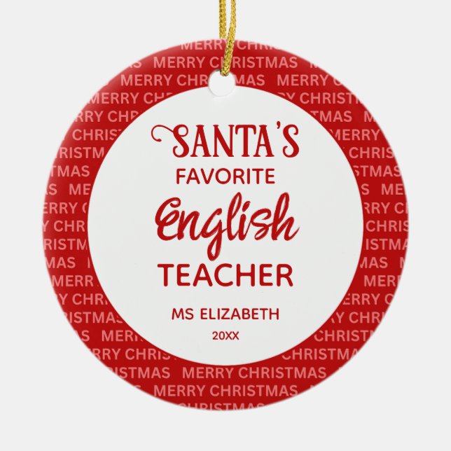 Moderne Typografie Englischlehrerin Weihnachten Ro Keramik Ornament (Vorne)