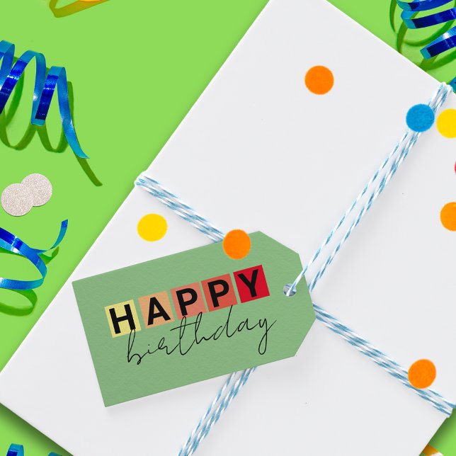 Moderne Typografie Extravagantes Drehbuch Happy Bi Geschenkanhänger (Von Creator hochgeladen)