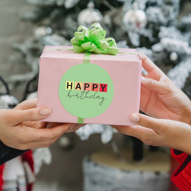 Moderne Typografie Extravagantes Drehbuch Happy Bi Runder Aufkleber (Von Creator hochgeladen)