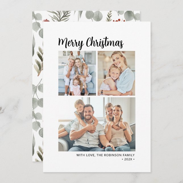Moderne Typografie Foliage Multi Foto Weihnachten (Vorne/Hinten)