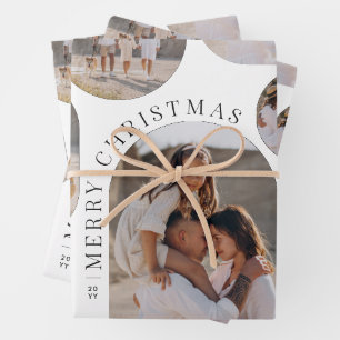 Moderne Typografie-Foto-Collage Weihnachten Geschenkpapier Set