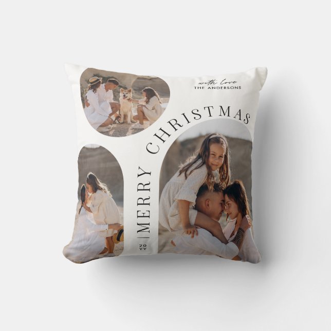 Moderne Typografie-Foto-Collage Weihnachten Kissen (Vorderseite)
