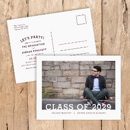 Moderne Typografie Foto Overlay Graduation Party Ankündigungspostkarte