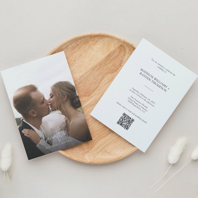Moderne Typografie Foto QR Code Hochzeit Einladung (Von Creator hochgeladen)