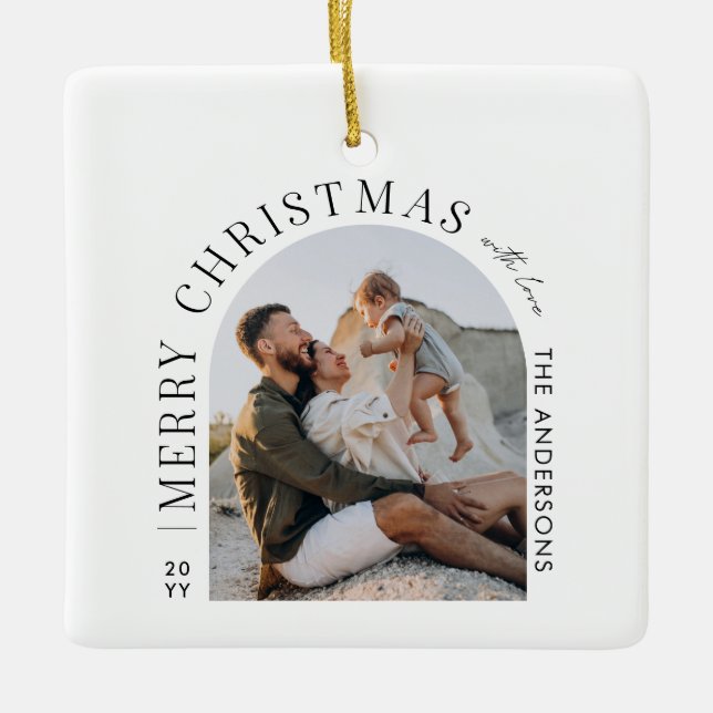 Moderne Typografie - Foto Weihnachten Keramikornament (Vorderseite)