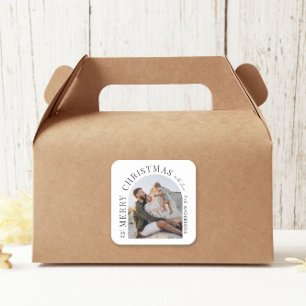 Moderne Typografie - Foto Weihnachten Quadratischer Aufkleber