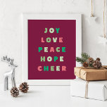Moderne Typografie Freude Liebe Frieden Hoffnung W Poster<br><div class="desc">Ein modernes,  kühnes und farbenfroh Typografie-Weihnachtsbanner in Rot und Grün mit den Worten "Freude,  Liebe,  Frieden,  Hoffnung,  Beifall".</div>