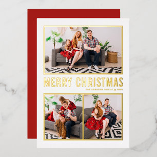 Moderne Typografie frohe Weihnachten Drei Foto Folien Feiertagskarte