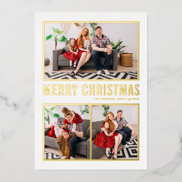 Moderne Typografie frohe Weihnachten Drei Foto Folien Feiertagskarte