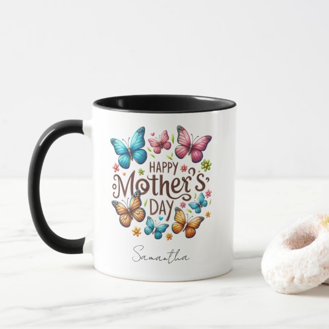 Moderne Typografie Frohen Muttertag Benutzerdefini Tasse (Mit Donut)