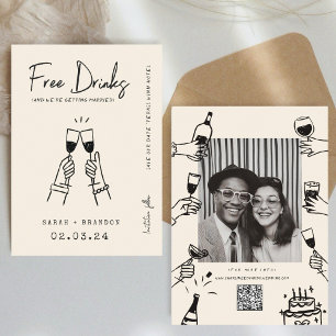 Moderne Typografie FunnyFree Drinks Foto Qr Code Save The Date