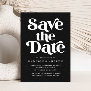 Moderne Typografie gesprenkelt in Schwarz und Weiß Save The Date