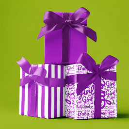 Moderne Typografie Girl Lila Script Baby Dusche Geschenkpapier Set