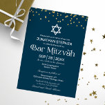 Moderne Typografie Gold Confetti Blue Bar Mitzvah Einladung<br><div class="desc">Modern White Typografy on Blue Bar Mitzvah Einladung</div>