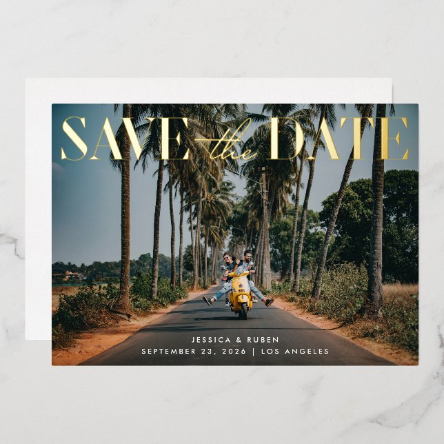 Moderne Typografie Gold Foil Wedding rettet das Da Folieneinladung (Vorderseite/Rückseite)