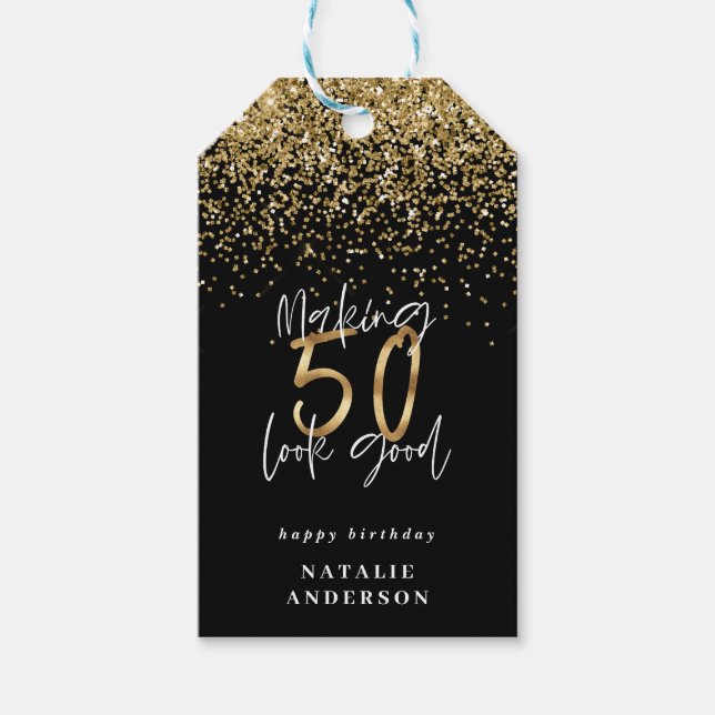 Moderne Typografie Gold Glitzer Chic 50. Geburtsta Geschenkanhänger (Vorderseite)