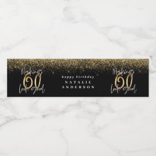 Moderne Typografie Gold Glitzer Chic 60. Geburtsta Wasserflaschenetikett