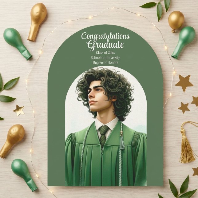 Moderne Typografie Graduate Arch Minimalistisch Gr Einladung (Modern Typography Graduate Arch Minimalist Green Invitation)