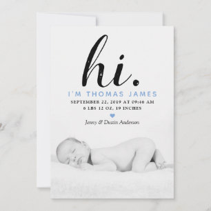 Moderne Typografie "Hi". Foto Birth Ankündigung